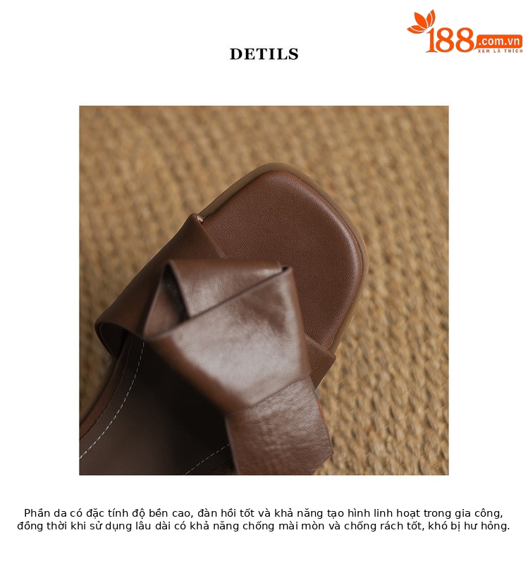 Dép sandal nữ da thật mũi vuông quai chữ V gấp gọn hoa — nâu, Màu trắng nhạt chi tiết 14