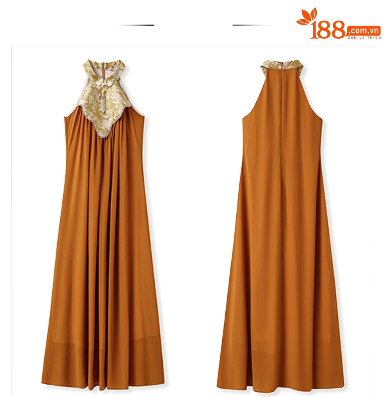 Váy dài cổ qipao thiết kế sang trọng mùa xuân hè — Màu cam, Màu mơ chi tiết 16