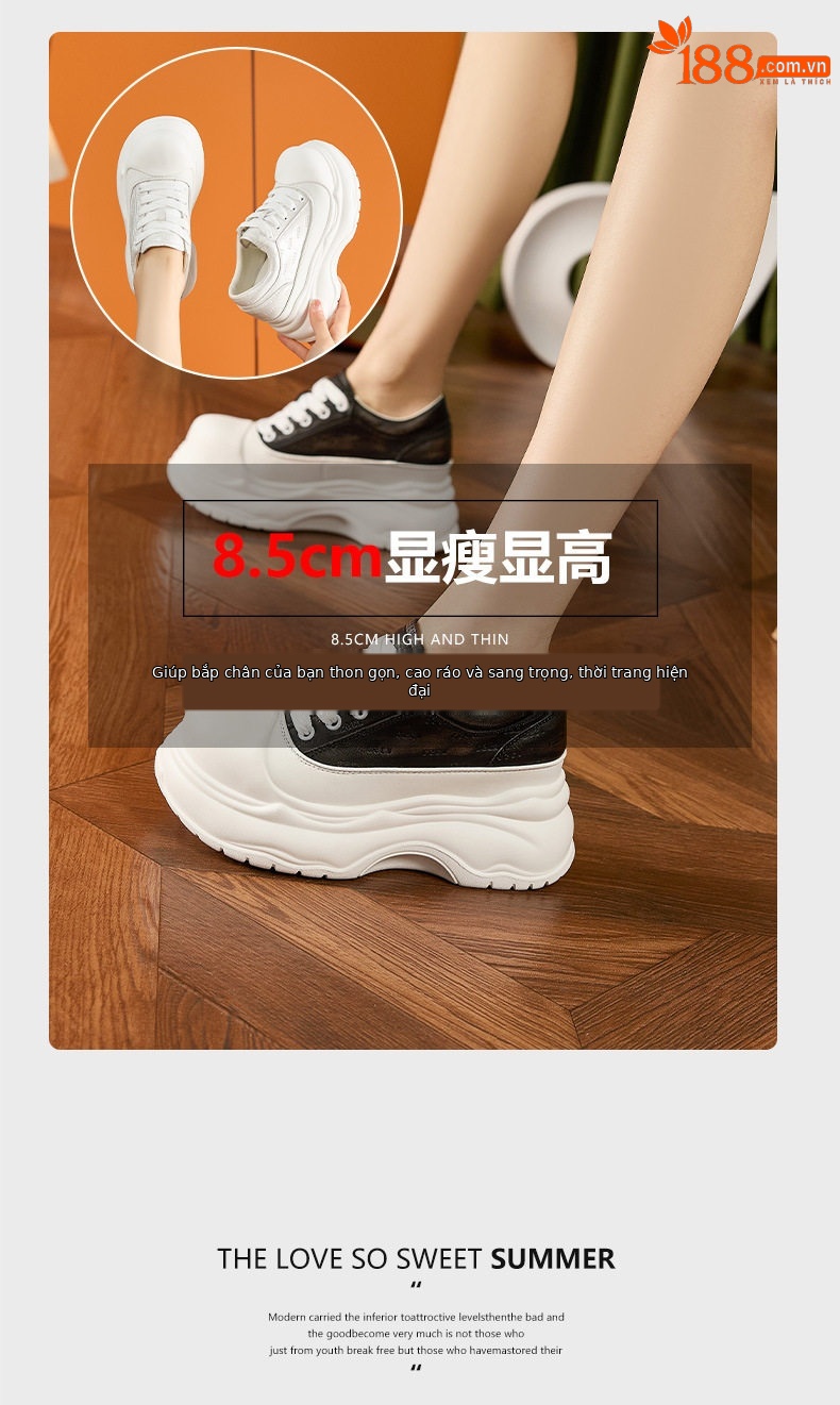 Giày sneaker nữ chunky đế dày platform trắng mũi tròn — Gạo trắng, Đen chi tiết 9