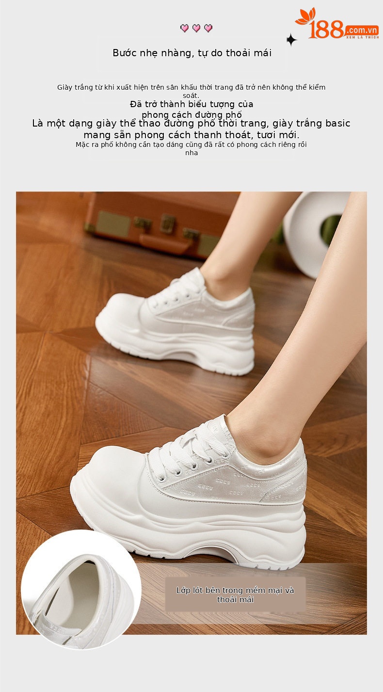 Giày sneaker nữ chunky đế dày platform trắng mũi tròn — Gạo trắng, Đen chi tiết 5