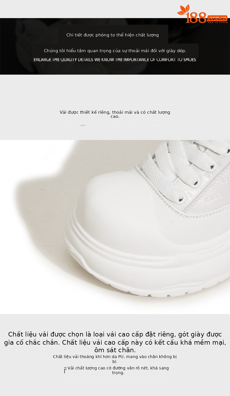 Giày sneaker nữ chunky đế dày platform trắng mũi tròn — Gạo trắng, Đen chi tiết 6