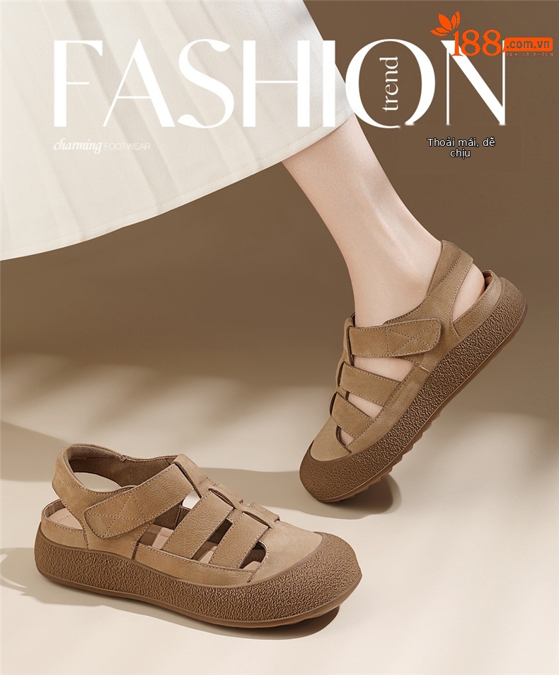 Dép nữ Birkenstock da thật kiểu La Mã mũi kín đế bằng thoáng khí chất liệu nút chai — JST 7173 lạc đà, JST 7173m màu chi tiết 1