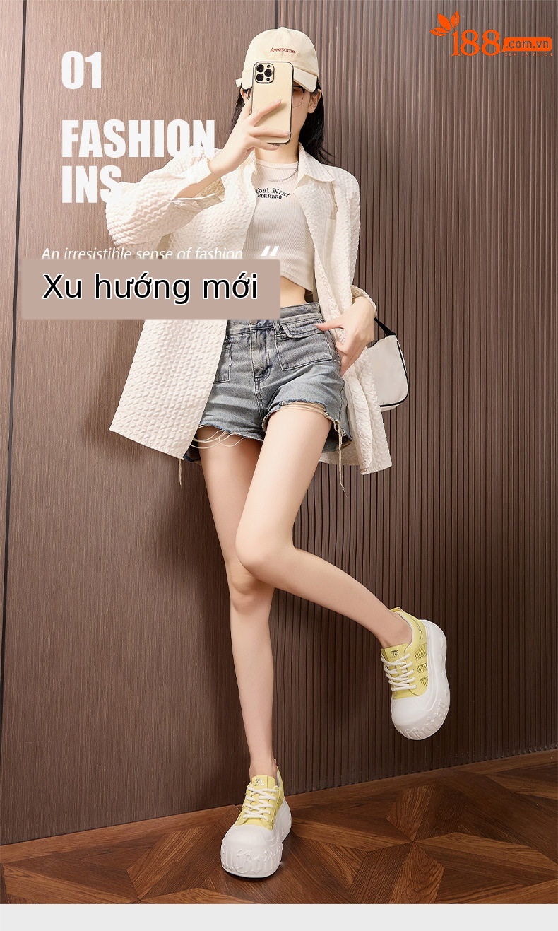 Giày sneaker nữ chunky đế dày phong cách thể thao, đế cao 8 cm — Hình cầu, Trắng chi tiết 2
