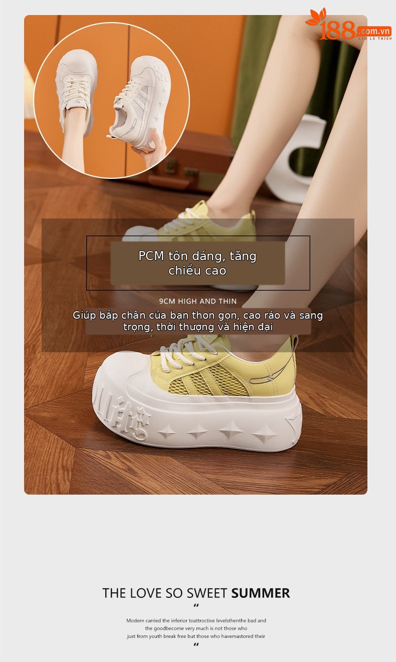 Giày sneaker nữ chunky đế dày phong cách thể thao, đế cao 8 cm — Hình cầu, Trắng chi tiết 9