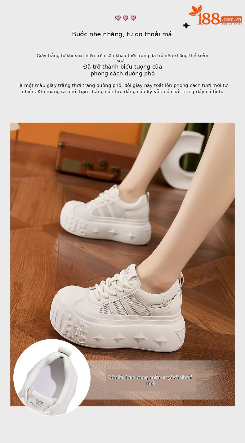 Giày sneaker nữ chunky đế dày phong cách thể thao, đế cao 8 cm — Hình cầu, Trắng chi tiết 5