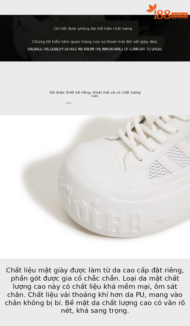 Giày sneaker nữ chunky đế dày phong cách thể thao, đế cao 8 cm — Hình cầu, Trắng chi tiết 6