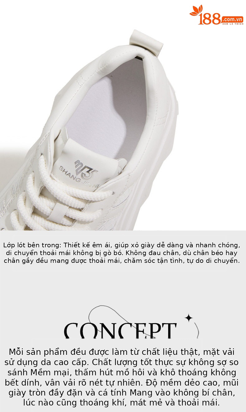 Giày sneaker nữ chunky đế dày phong cách thể thao, đế cao 8 cm — Hình cầu, Trắng chi tiết 8