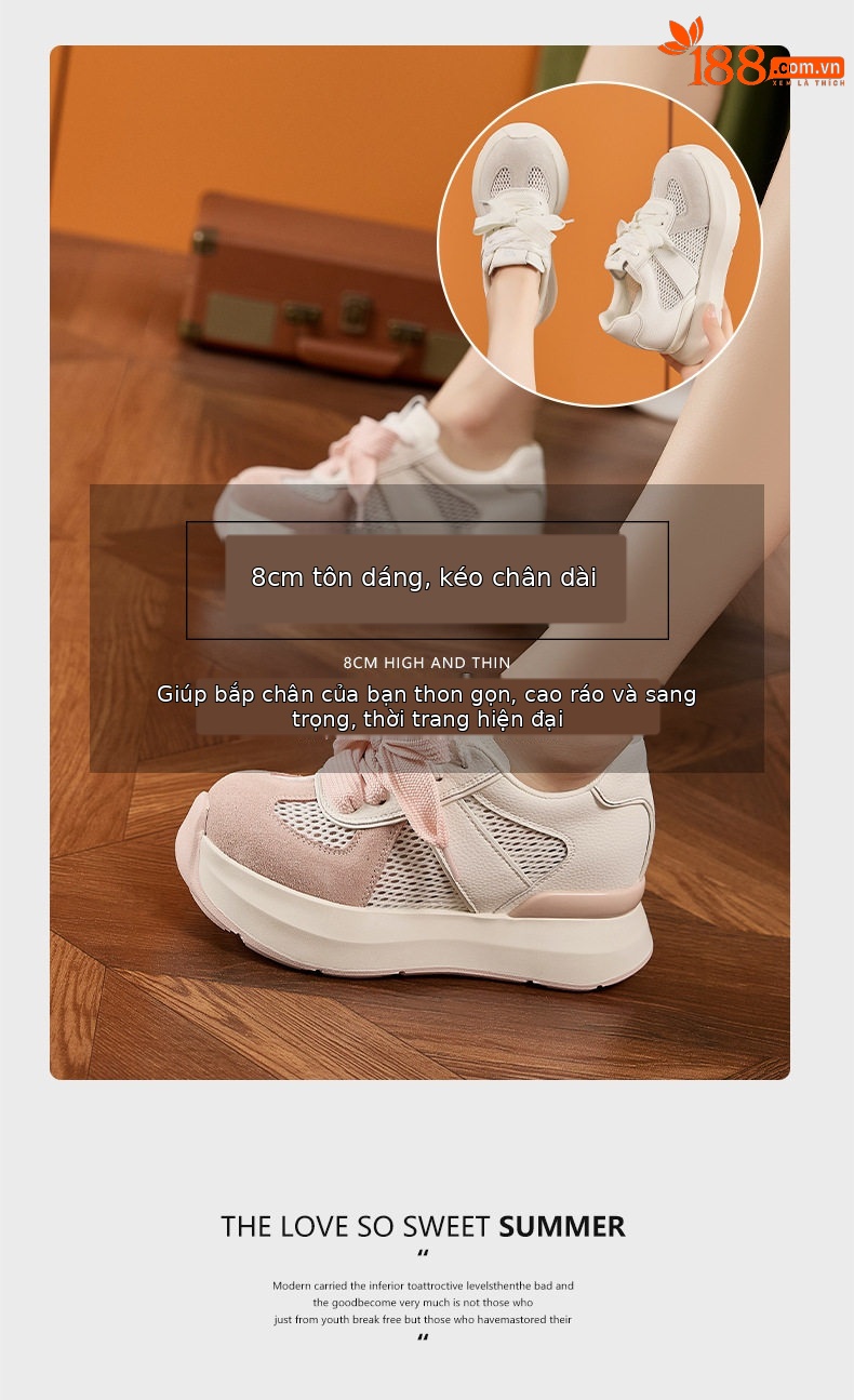 Sandal cao gót nữ hở mũi quai ngang đế wedge – gót siêu cao 8 cm — Quả cầu, Hồng, Gạo trắng chi tiết 8
