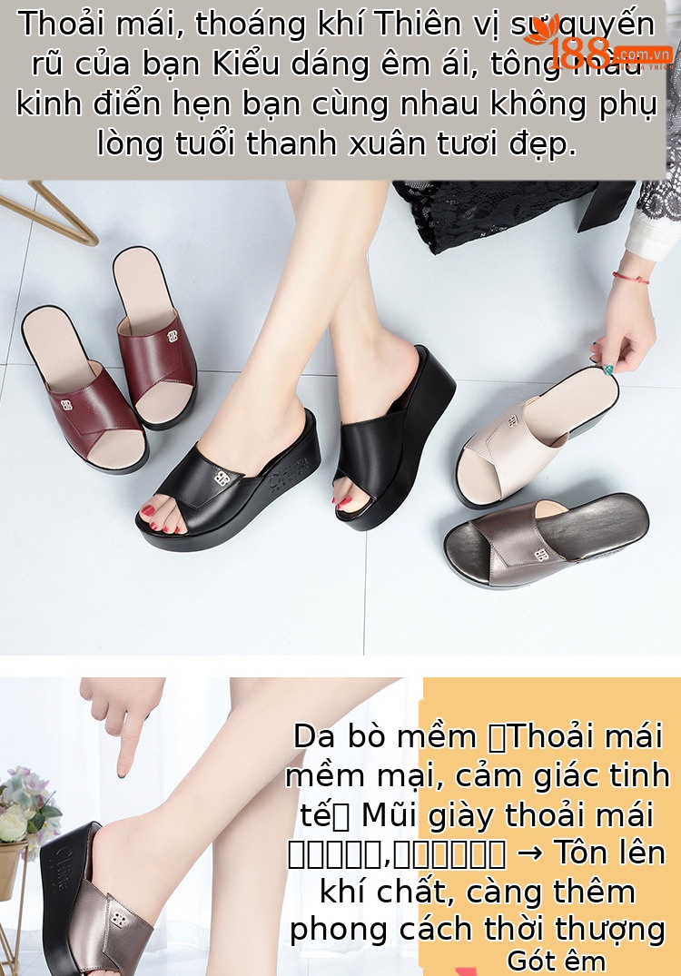 Dép sandal nữ da thật đế xuồng bệt mẫu mới — Đỏ rượu chi tiết 1