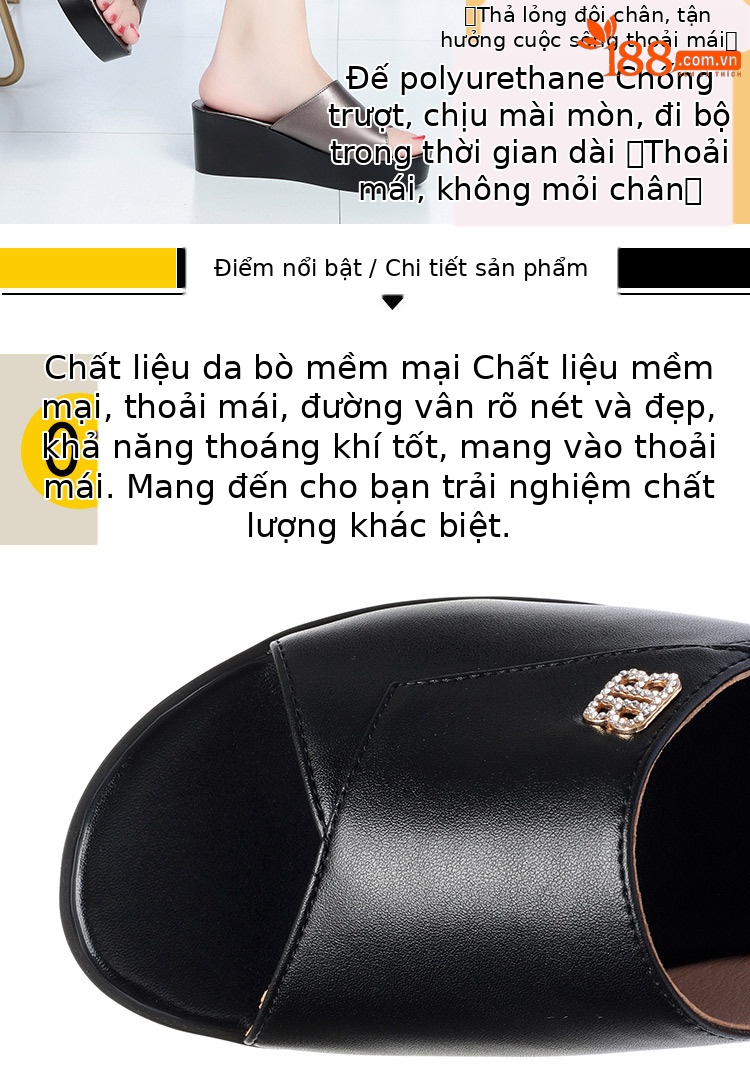 Dép sandal nữ da thật đế xuồng bệt mẫu mới — Đỏ rượu chi tiết 2