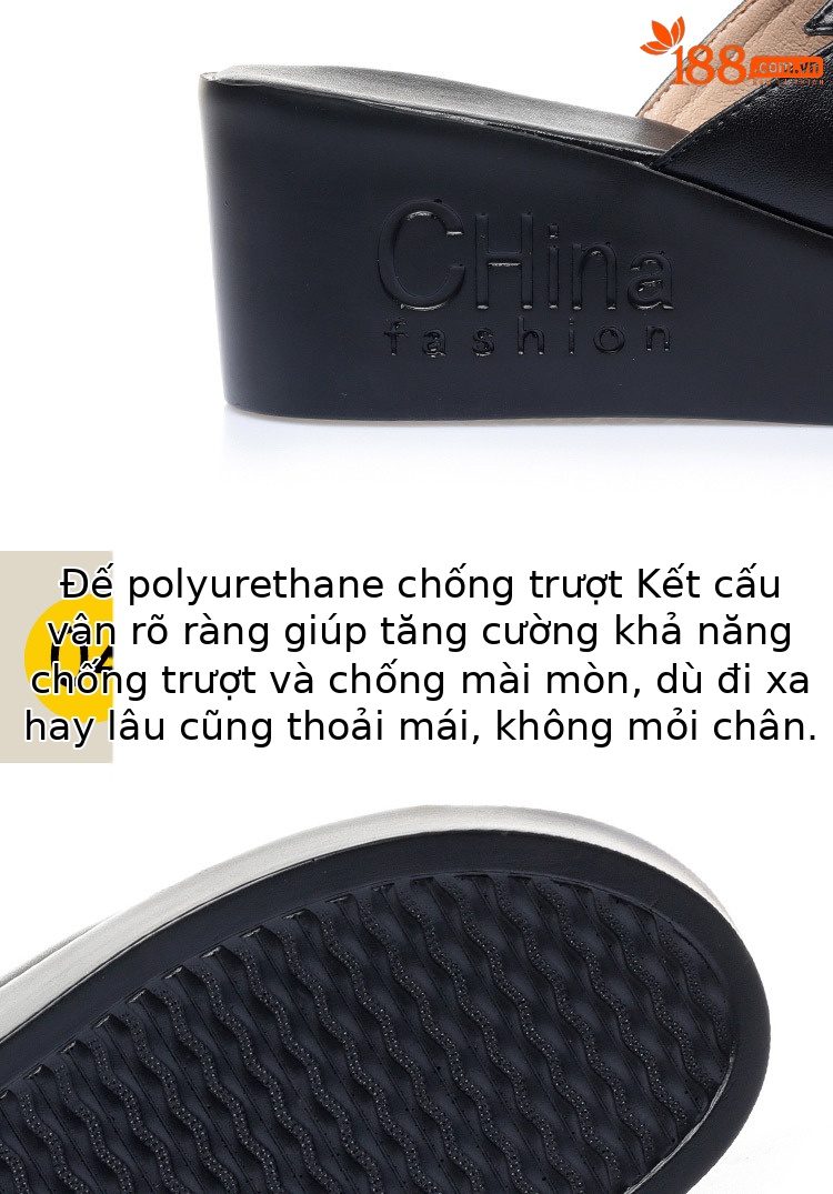 Dép sandal nữ da thật đế xuồng bệt mẫu mới — Đỏ rượu chi tiết 4
