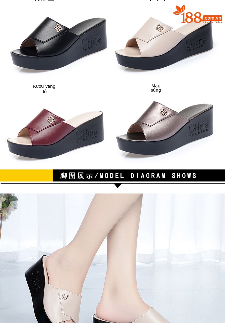 Dép sandal nữ da thật đế xuồng bệt mẫu mới — Đỏ rượu chi tiết 5