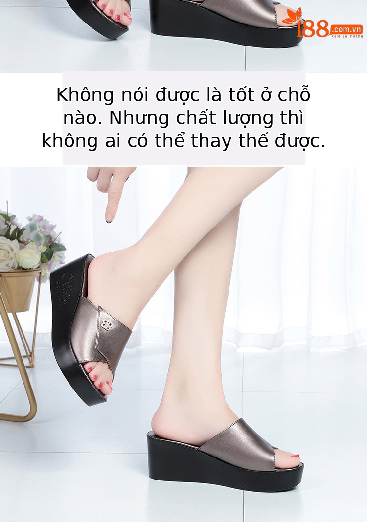 Dép sandal nữ da thật đế xuồng bệt mẫu mới — Đỏ rượu chi tiết 10