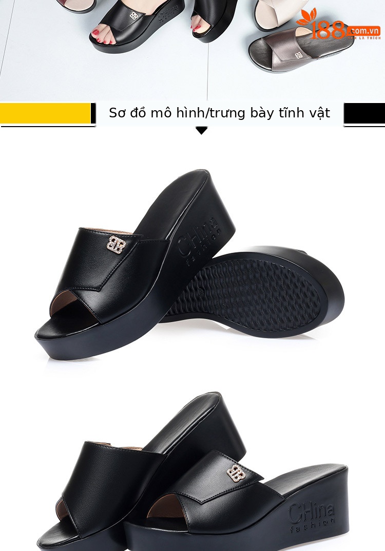 Dép sandal nữ da thật đế xuồng bệt mẫu mới — Đỏ rượu chi tiết 14