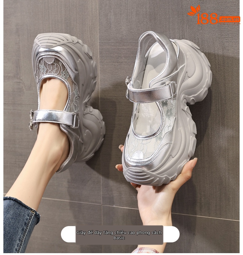 Giày lười nữ đế dày độn cao bên trong, miệng nông phong cách bánh xốp — Màu trắng chi tiết 1