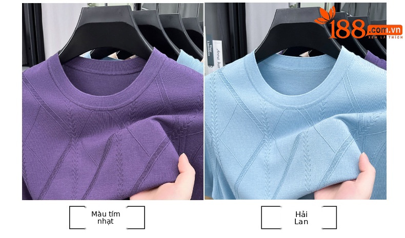 Áo thun nam cổ tròn tay ngắn dệt kim lụa dâu tằm rộng rãi — Tím nhạt K2620 chi tiết 7