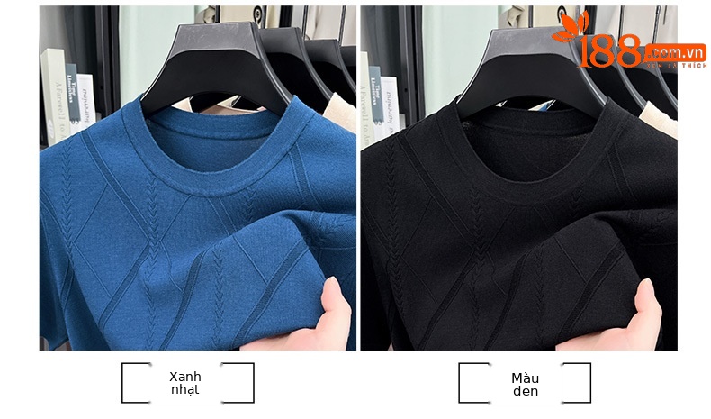 Áo thun nam cổ tròn tay ngắn dệt kim lụa dâu tằm rộng rãi — Tím nhạt K2620 chi tiết 8