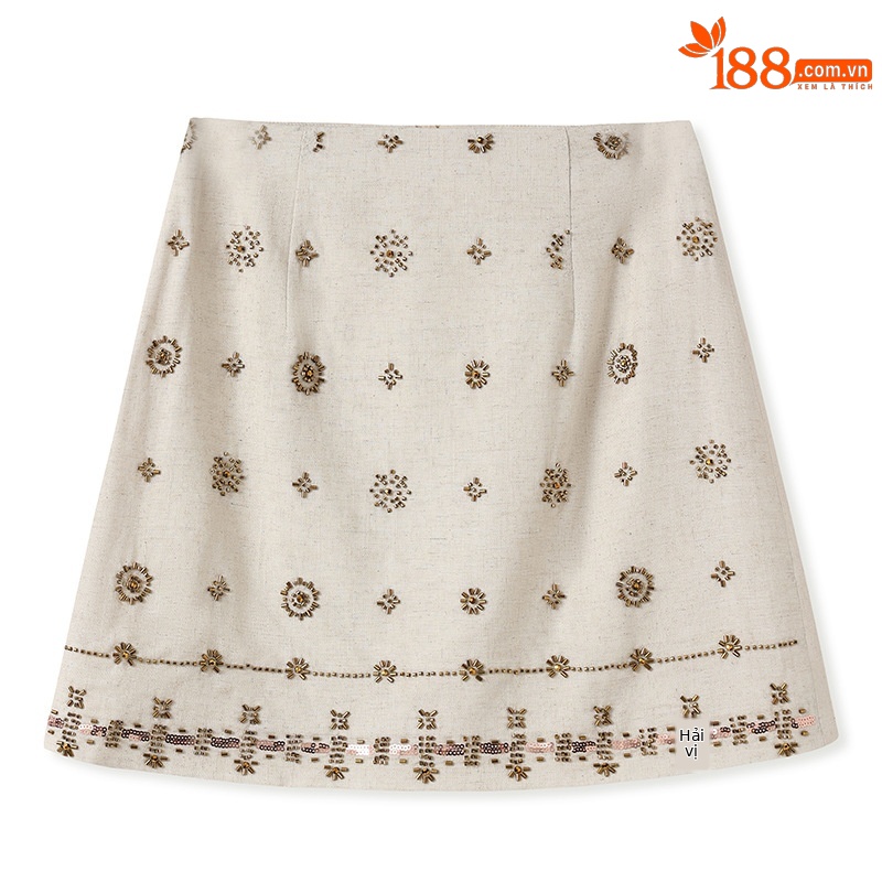 Bộ váy và áo vest không tay đính cườm phong cách Pháp sang trọng mùa hè ZX N4050 — Váy nửa, Áo ba lỗ