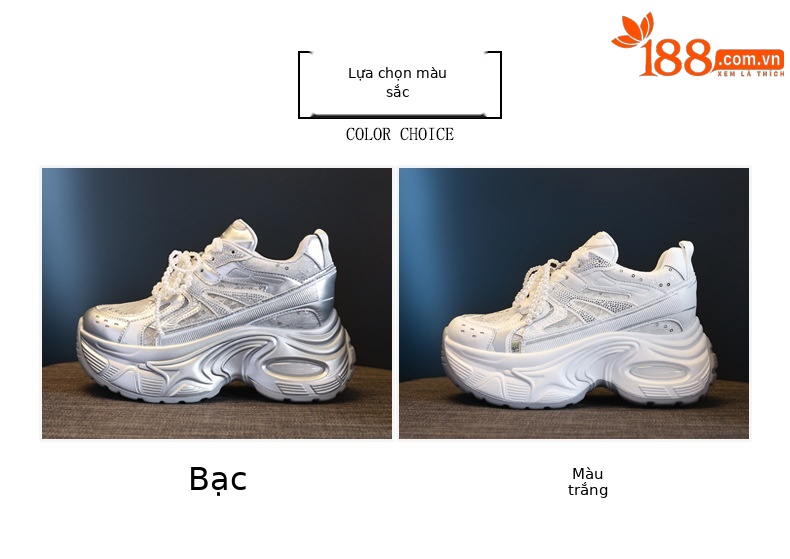 Giày sneaker chunky đế dày lưới thoáng khí tăng chiều cao nữ — Màu trắng chi tiết 2