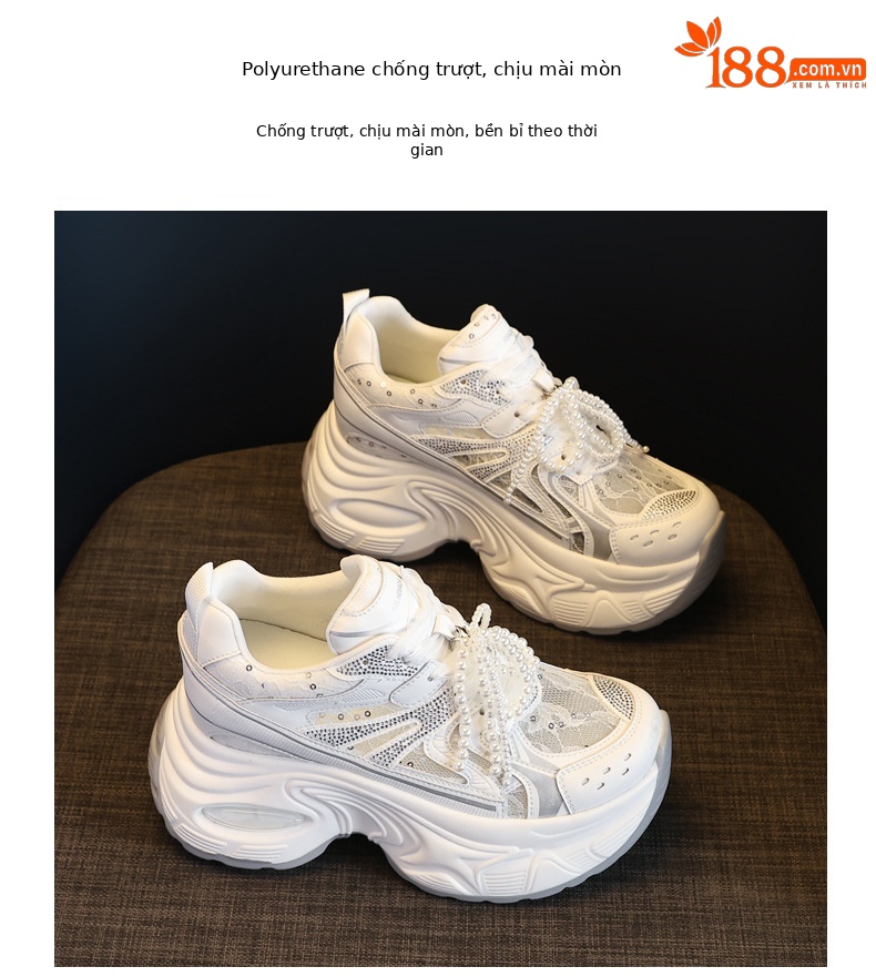 Giày sneaker chunky đế dày lưới thoáng khí tăng chiều cao nữ — Màu trắng chi tiết 10