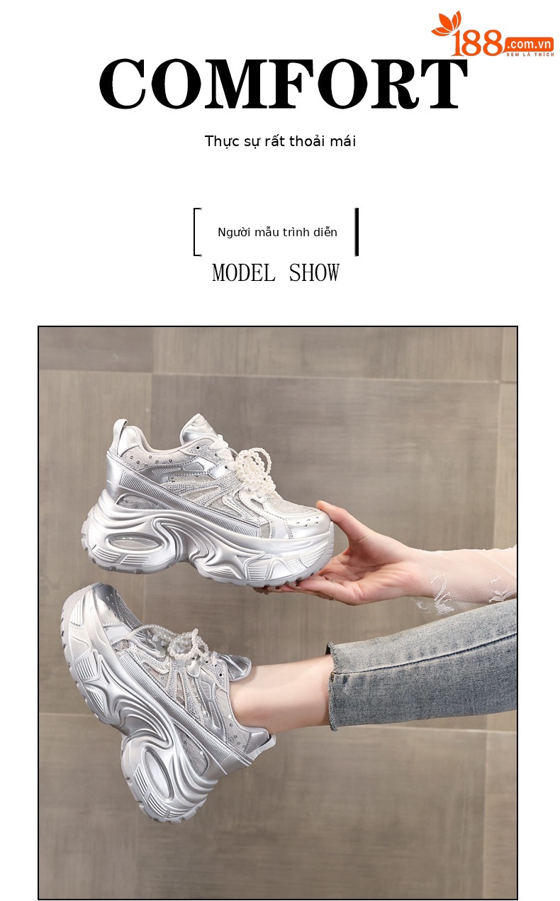 Giày sneaker chunky đế dày lưới thoáng khí tăng chiều cao nữ — Màu trắng chi tiết 11