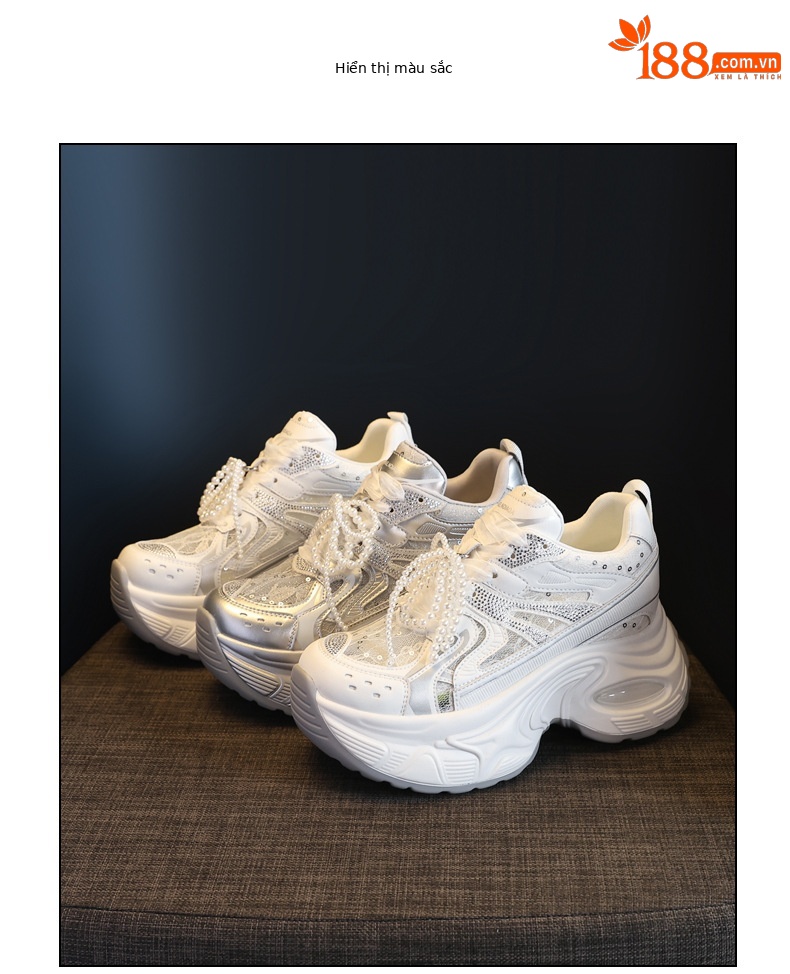Giày sneaker chunky đế dày lưới thoáng khí tăng chiều cao nữ — Màu trắng chi tiết 18