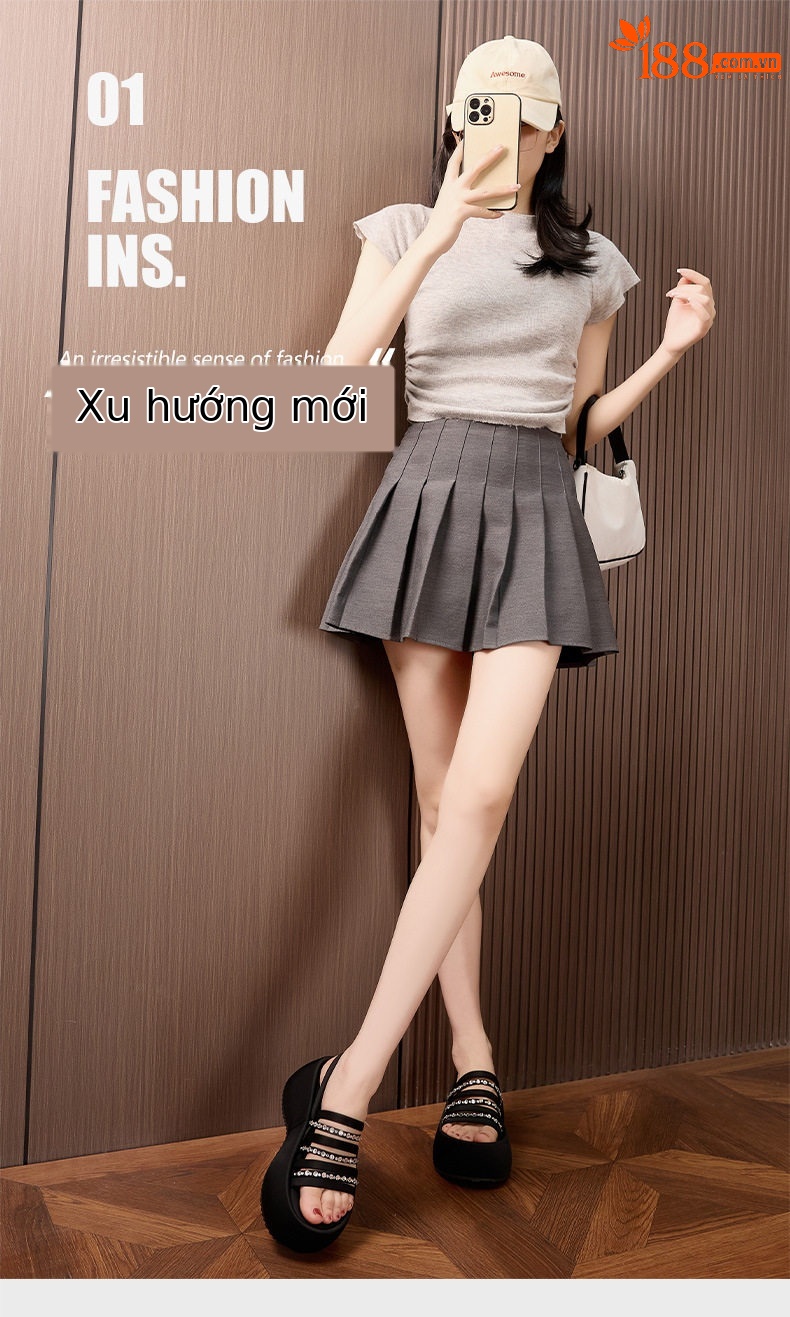 Dép sandal nữ xỏ ngón đế bệt phong cách hằng ngày — Bạc, Đen chi tiết 2
