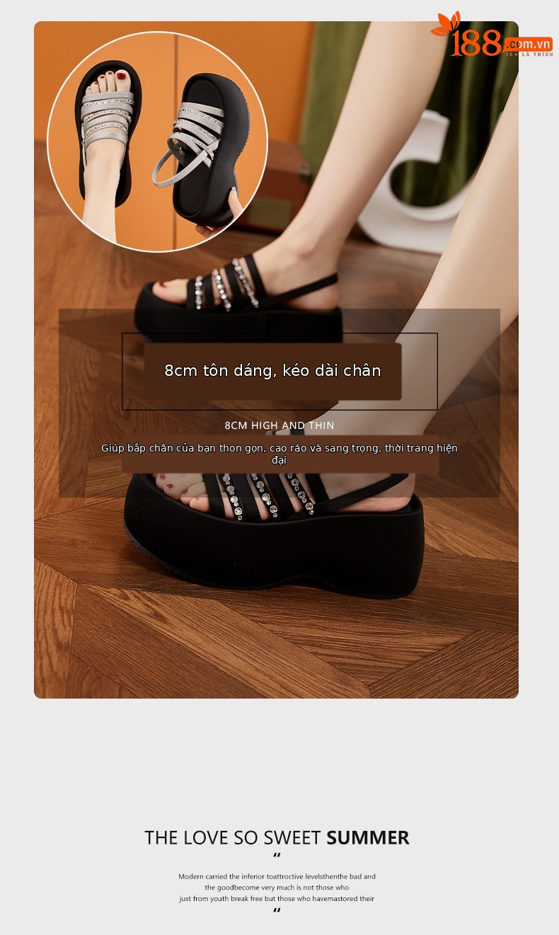 Dép sandal nữ xỏ ngón đế bệt phong cách hằng ngày — Bạc, Đen chi tiết 9