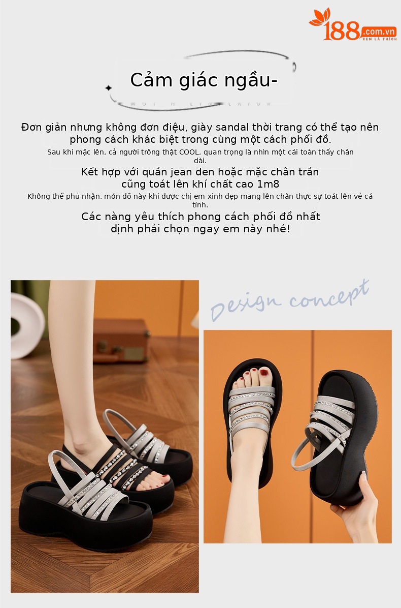 Dép sandal nữ xỏ ngón đế bệt phong cách hằng ngày — Bạc, Đen chi tiết 4