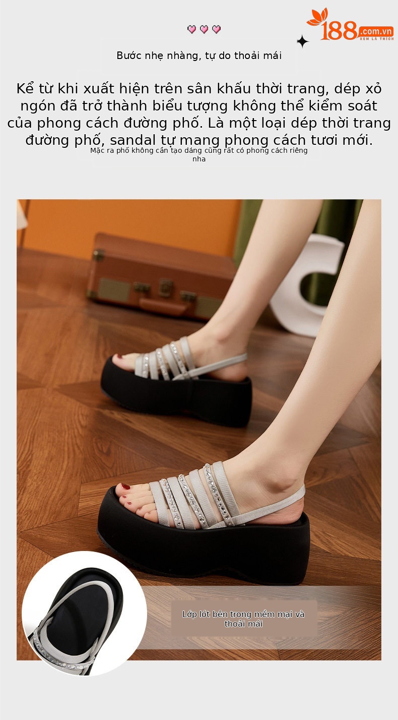 Dép sandal nữ xỏ ngón đế bệt phong cách hằng ngày — Bạc, Đen chi tiết 5