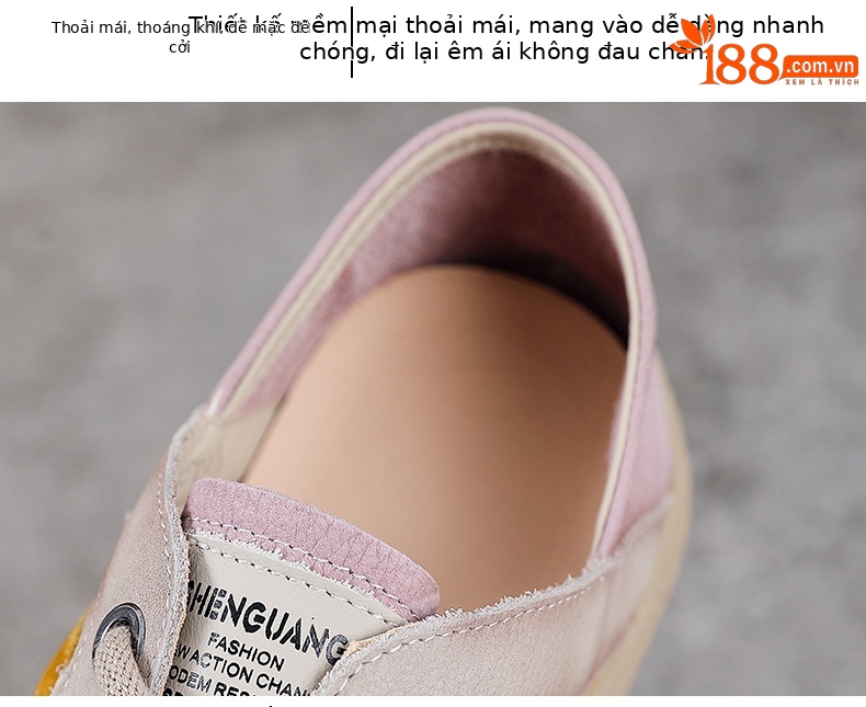 Giày sneaker nữ da bò retro đế bằng phong cách thể thao — màu hồng chi tiết 6
