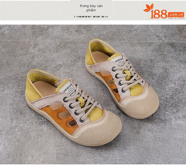 Giày sneaker nữ da bò retro đế bằng phong cách thể thao — màu hồng chi tiết 10