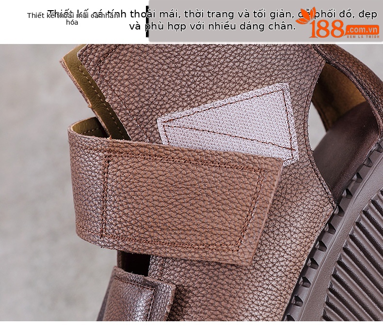 Dép sandal nữ quai chữ V da bò thật đế dày — Màu nâu chi tiết 5