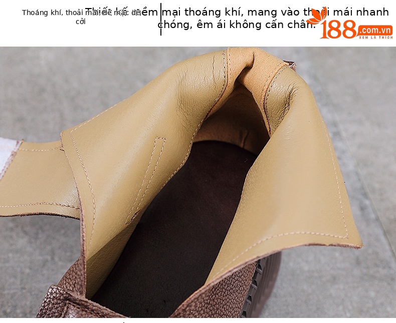 Dép sandal nữ quai chữ V da bò thật đế dày — Màu nâu chi tiết 6