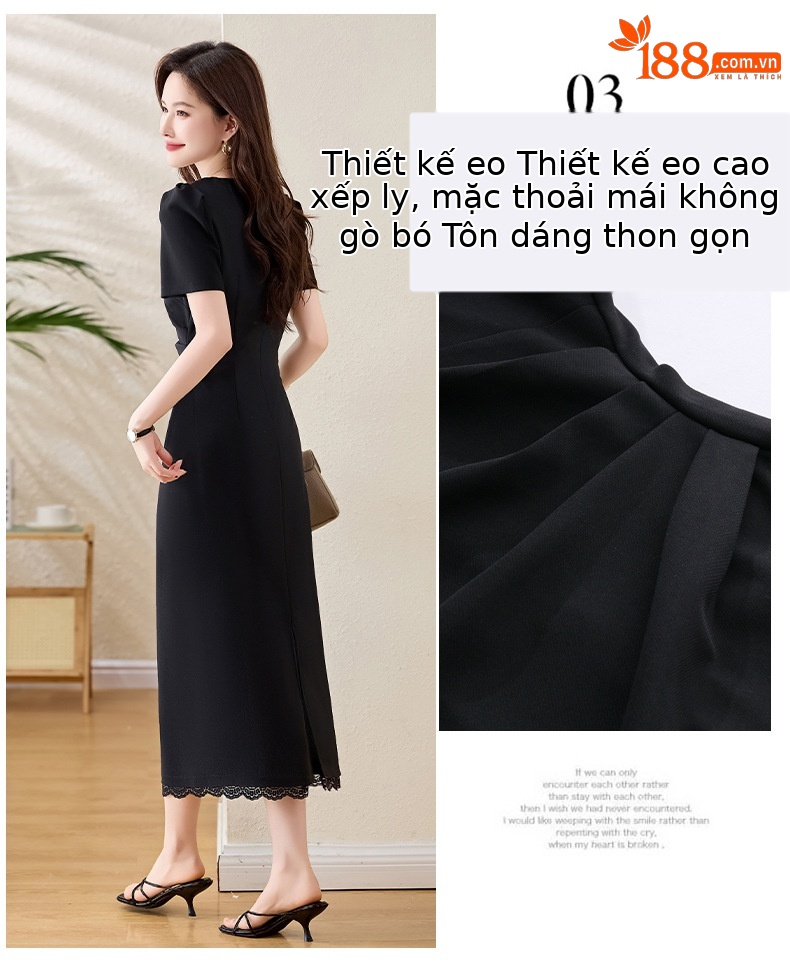 Đầm maxi cổ vuông tay phồng xẻ tà ôm dáng mùa hè 2025 — Màu đen, Màu đỏ chi tiết 6