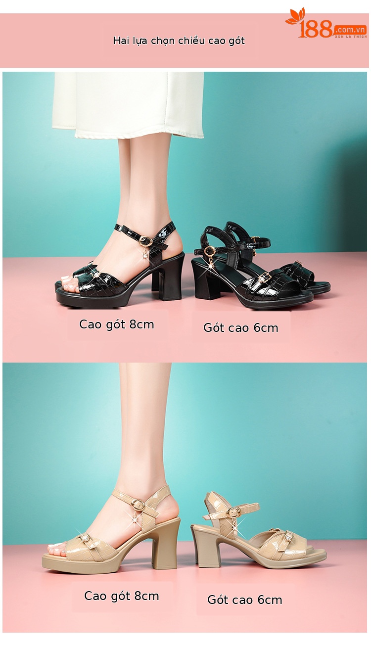 Sandal nữ da thật gót vuông 6 cm đế chống thấm, form thoải mái size lớn — Mơ (gót vừa 6.0CM) chi tiết 3