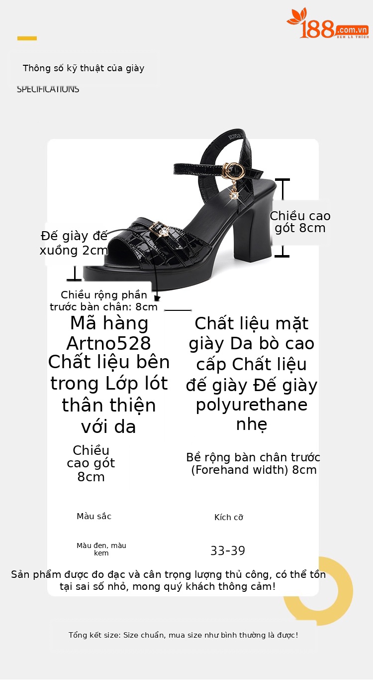 Sandal nữ da thật gót vuông 6 cm đế chống thấm, form thoải mái size lớn — Mơ (gót vừa 6.0CM) chi tiết 9