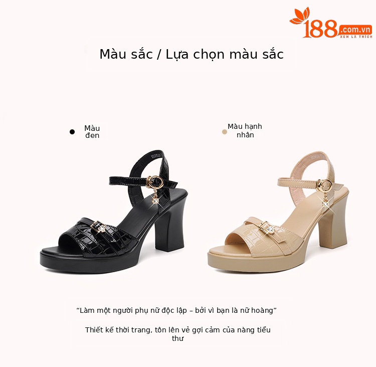 Sandal nữ da thật gót vuông 6 cm đế chống thấm, form thoải mái size lớn — Mơ (gót vừa 6.0CM) chi tiết 11