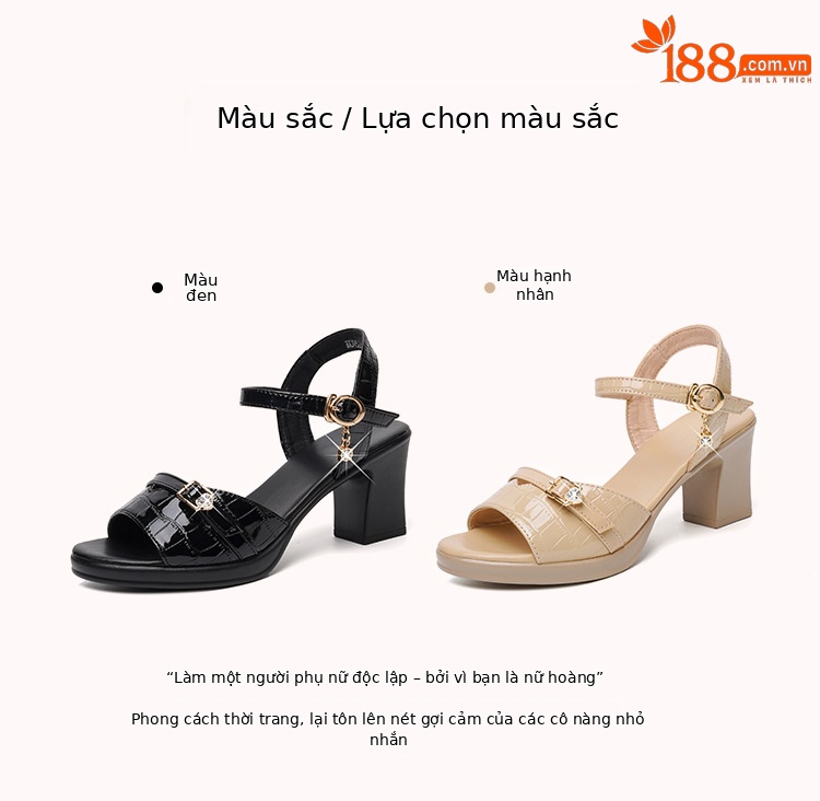 Sandal nữ da thật gót vuông 6 cm đế chống thấm, form thoải mái size lớn — Mơ (gót vừa 6.0CM) chi tiết 12