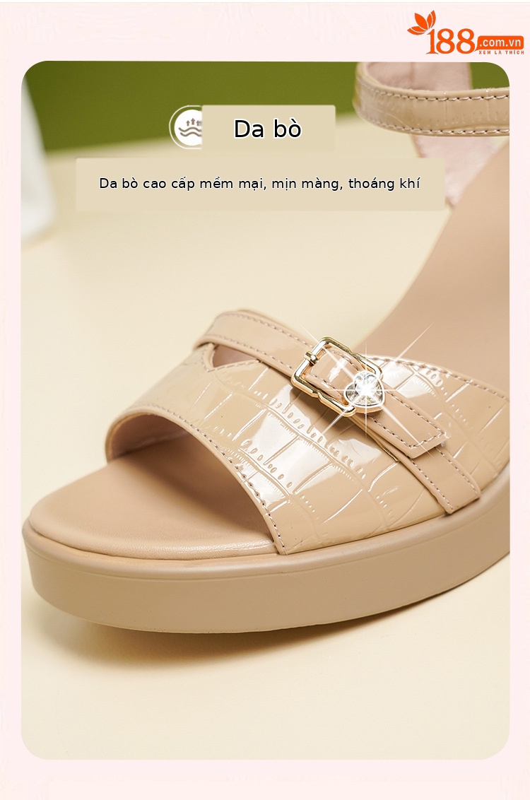 Sandal nữ da thật gót vuông 6 cm đế chống thấm, form thoải mái size lớn — Mơ (gót vừa 6.0CM) chi tiết 14