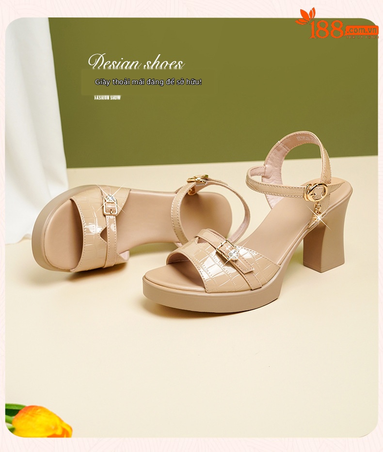Sandal nữ da thật gót vuông 6 cm đế chống thấm, form thoải mái size lớn — Mơ (gót vừa 6.0CM) chi tiết 19