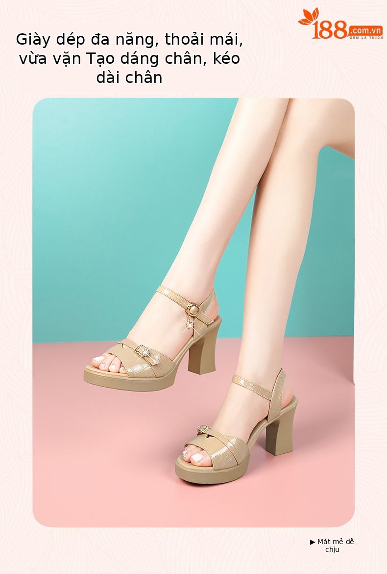 Sandal nữ da thật gót vuông 6 cm đế chống thấm, form thoải mái size lớn — Mơ (gót vừa 6.0CM) chi tiết 20