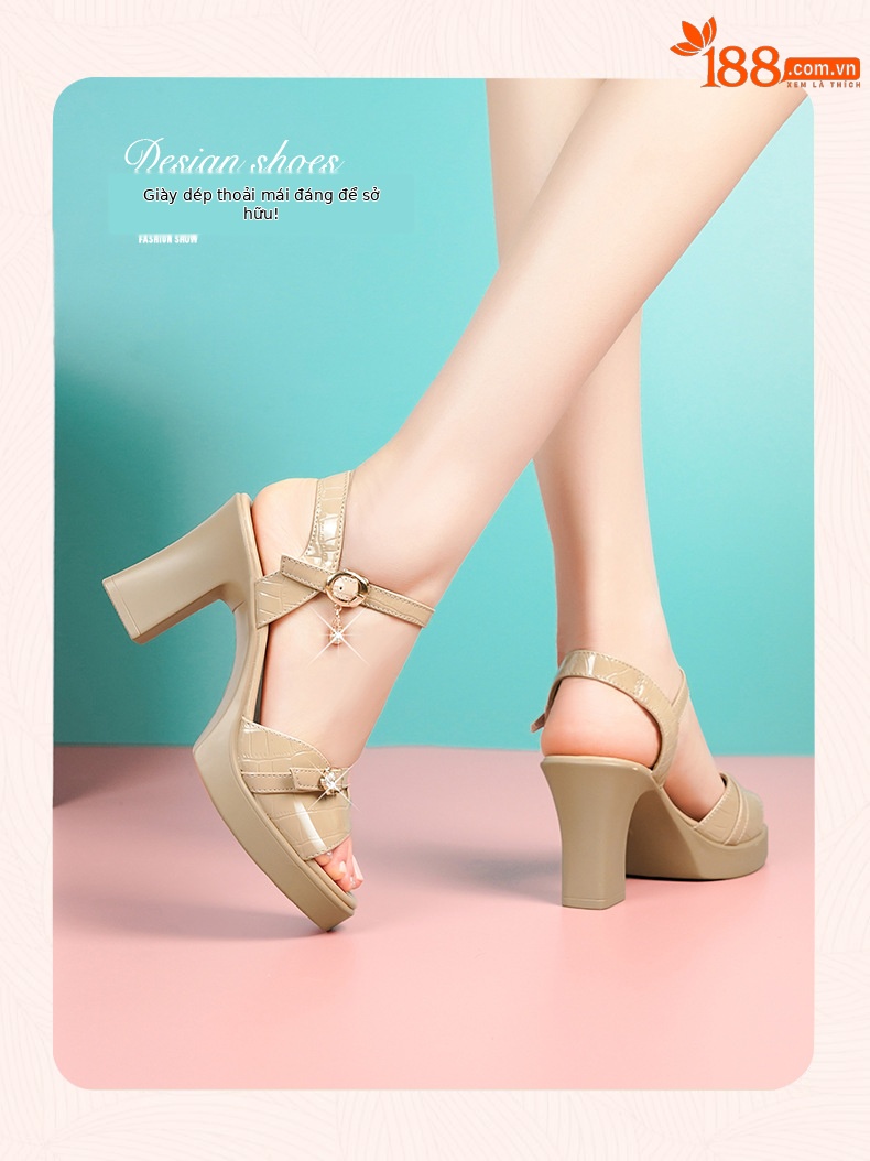 Sandal nữ da thật gót vuông 6 cm đế chống thấm, form thoải mái size lớn — Mơ (gót vừa 6.0CM) chi tiết 22