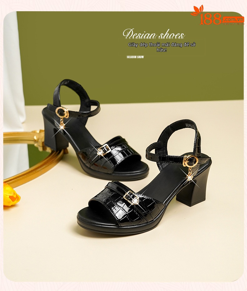 Sandal nữ da thật gót vuông 6 cm đế chống thấm, form thoải mái size lớn — Mơ (gót vừa 6.0CM) chi tiết 25