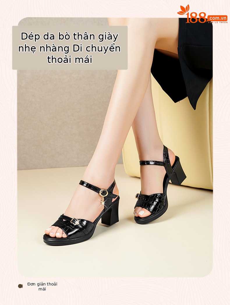 Sandal nữ da thật gót vuông 6 cm đế chống thấm, form thoải mái size lớn — Mơ (gót vừa 6.0CM) chi tiết 27