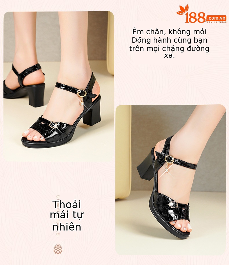 Sandal nữ da thật gót vuông 6 cm đế chống thấm, form thoải mái size lớn — Mơ (gót vừa 6.0CM) chi tiết 29