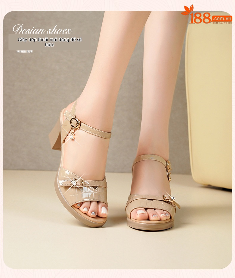 Sandal nữ da thật gót vuông 6 cm đế chống thấm, form thoải mái size lớn — Mơ (gót vừa 6.0CM) chi tiết 32