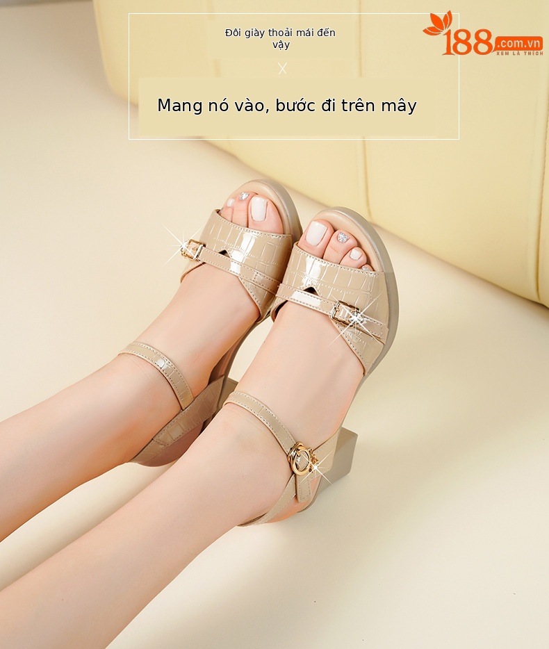 Sandal nữ da thật gót vuông 6 cm đế chống thấm, form thoải mái size lớn — Mơ (gót vừa 6.0CM) chi tiết 36