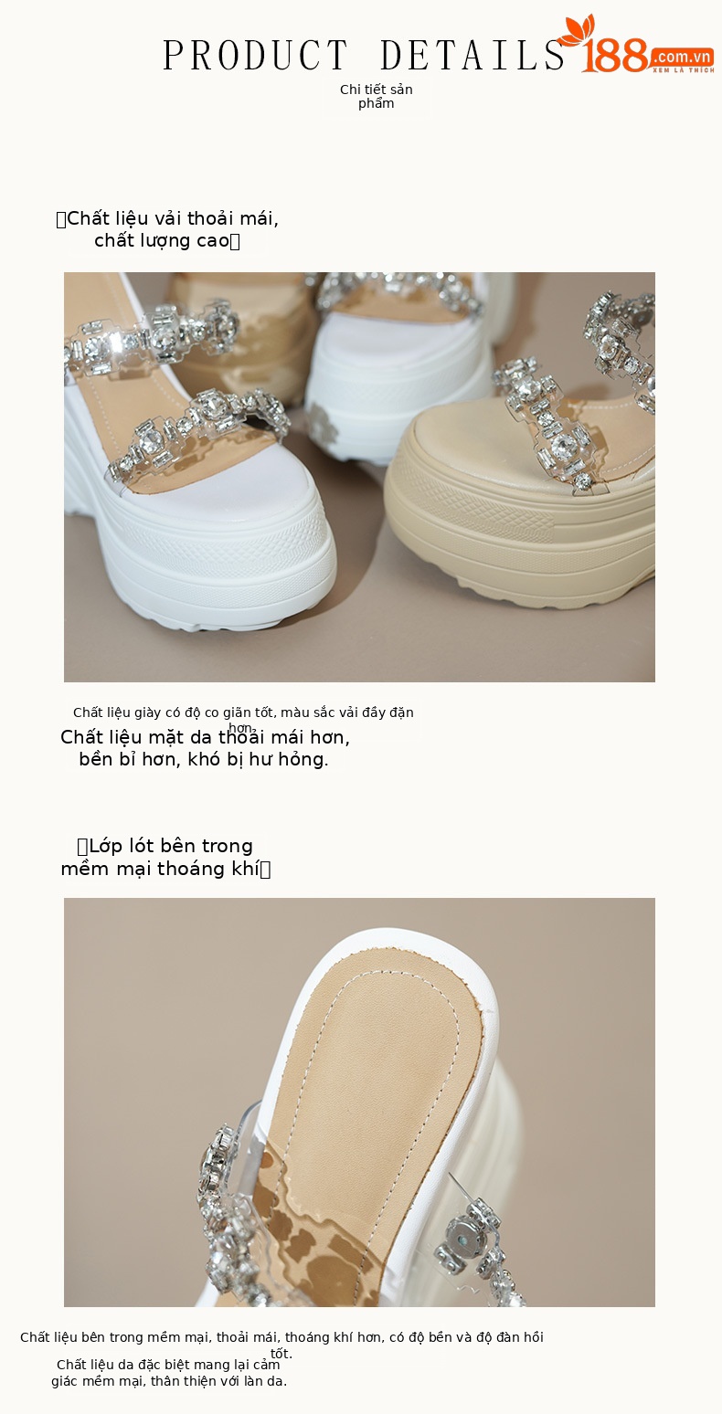 Dép sandal cao gót nữ đế xuồng đính đá 14cm — Màu trắng, Màu mơ chi tiết 7
