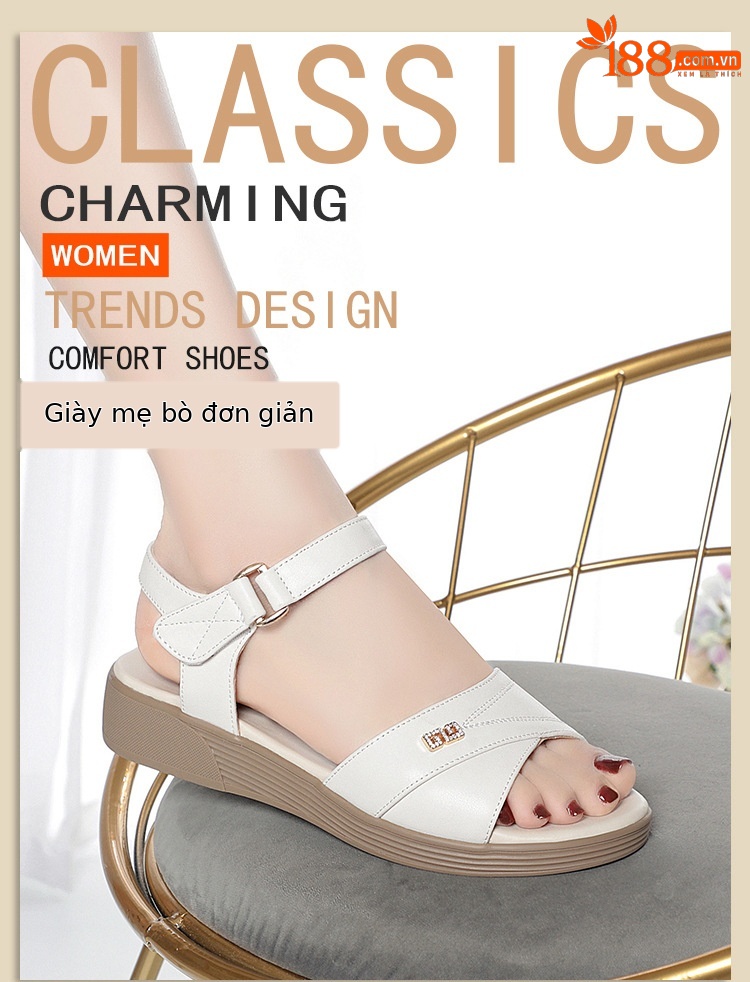 Sandal da nữ đế bệt chống trượt, quai chữ V đơn giản, thoải mái cho người lớn tuổi — Màu đen chi tiết 1